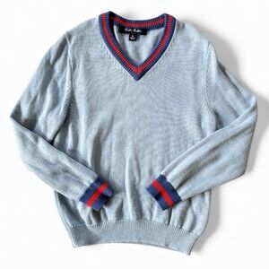 Brooks Brothers Light Blue V-Neck Sweater with Red and Navy Trim size Small